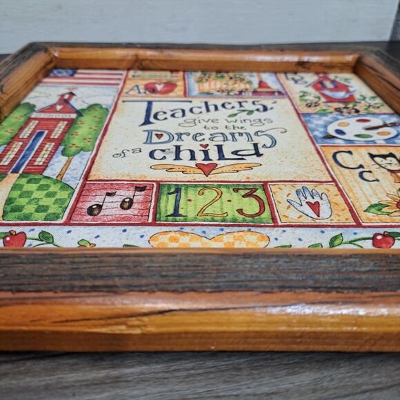 90s Art Canvas Teachers Give Wings To The Dreams Of Child Wood Framed 13.5"x13 - Picture 2 of 5